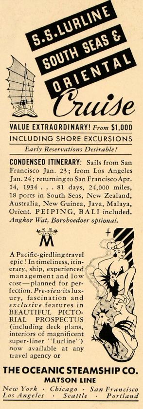 1933 Ad Oceanic Steamship Matson Line Oriental Cruise   ORIGINAL 