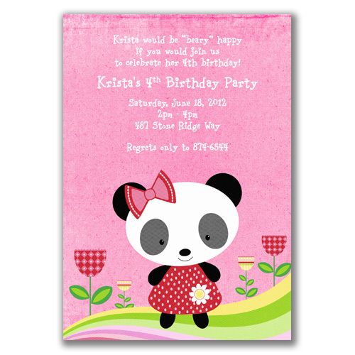 Panda Bear Invitations Birthday Party Zoo Girls Shower  
