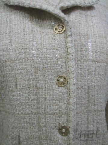 Chanel 01A Sz 14 Blazer Beige Rough Weave w/ Clear Sequins Filigree 