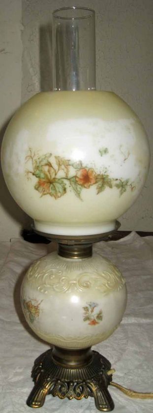 ANTIQUE 1890 MINI GWTW BRONZED W MILK GLASS PARLOR LAMP  