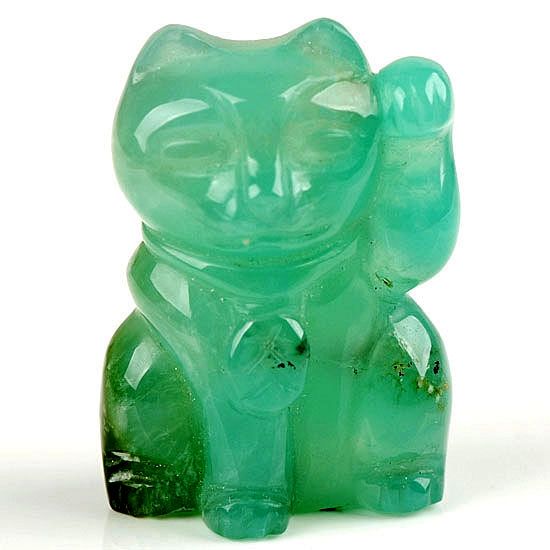 Natural Australian Jade Chrysopase Fortune Cat Carving  