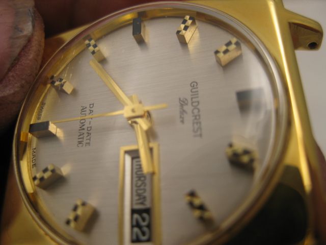 MINTY 1969 22K GOLD FINISH SWISS GUILDCREST AUTOMATICWITH AMAZING DIAL 