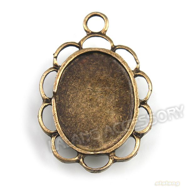   Oval Flower Photo Frame Alloy Pendants 28x19mm Charm 141210  