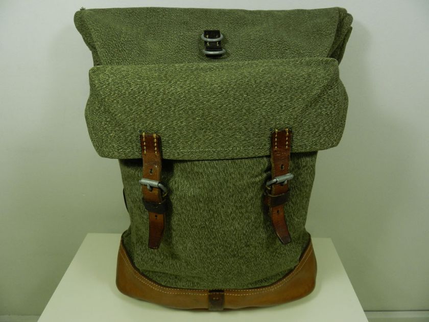 Original vtg Swiss Army canvas rucksack military pack leather bottom 