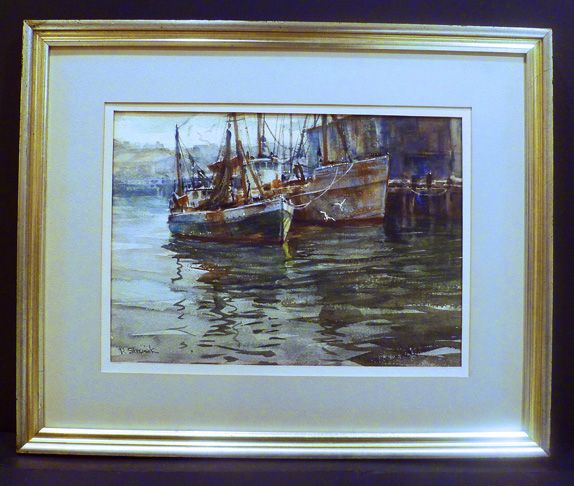 EARLY GLOUCESTER WHARF WATERCOLOR BY PAUL STRISIK N.A.  LISTED ARTIST 