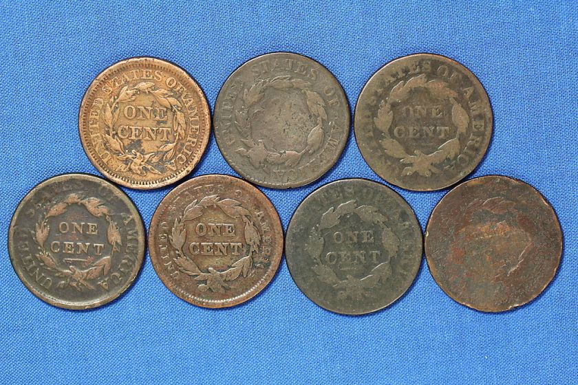 1810 1819 1832 1841 1855 Lot of 7 Classic / Liberty Large 1c One Cent 