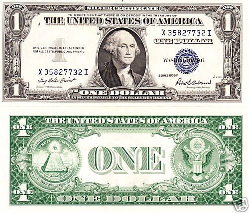 Paper Money $ 1 Dollar Silver Cert 1935 S,F UNC.  