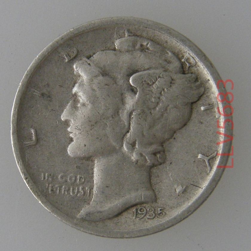 Winged Liberty or Mercury Dime 1935 D Silver COIN  