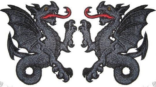 Epic Black Wyvern Dragons Mirrored Set Iron on Patch  