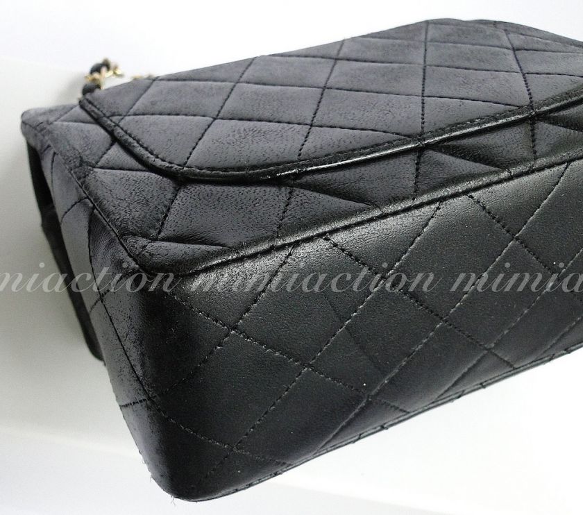 Auth CHANEL CLASSIC BLACK quilted lamb mini BAG #2590  