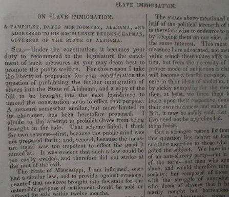 Slavery  Ban Slave Import Alabama 1849 Ralph Waldo Emerson Criticism 