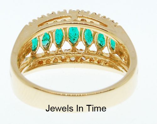 14K Yellow Gold Ladies Ring With Diamonds And Emeralds  