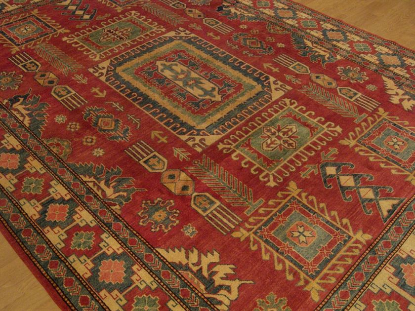   Natural Vegetable Dye Hand Spun Wool Afghan Kazak Area Rug # 2423