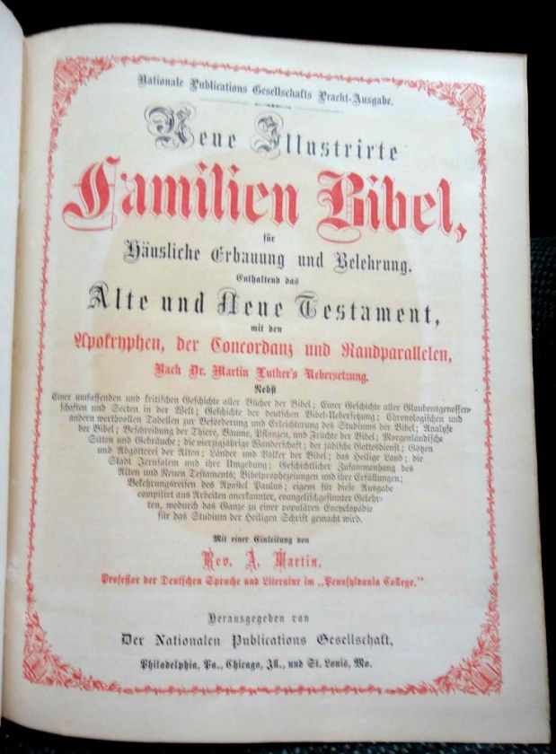 1881 antique GERMAN HOLY FAMILY BIBLE fw wiegmann★  