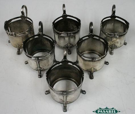 Art Nouveau WMF 6 Silver Glass Holders Germany Ca 1900  