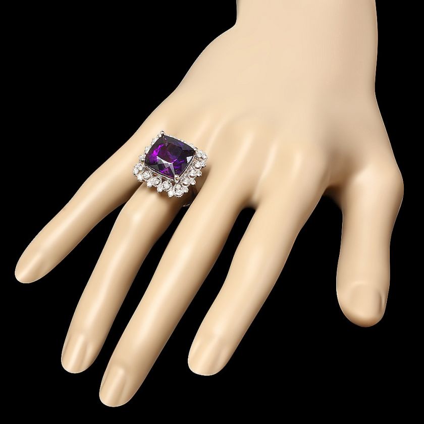 6300 CERTIFIED 14K WHITE GOLD 9.70CT AMETHYST 0.80CT DIAMOND RING 