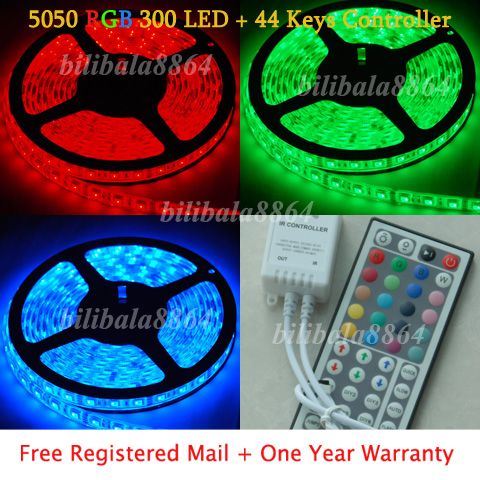 5050 Waterproof IP68 RGB 5M 300 LED Strip + 44 Keys RGB Controller 