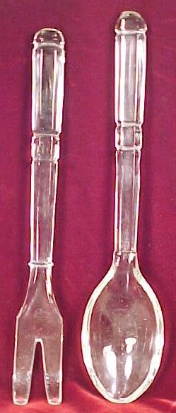 Elegant GLASS SALAD FORK & SPOON Depression ? PATTERN  