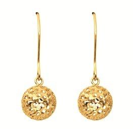 14K Real Yellow Gold Ball Drop Dangle Earrings 7mm  