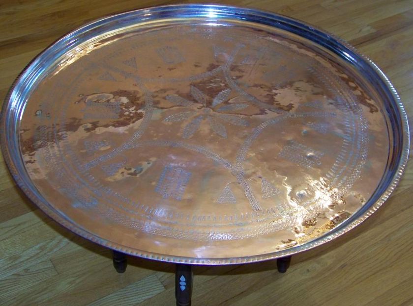 32 Handmade Turkish/Ottoman Copper Tray/Coffee Table with Wood Legs