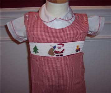 Christmas Red White Smocked Boys Santa Outfit Shirt New  