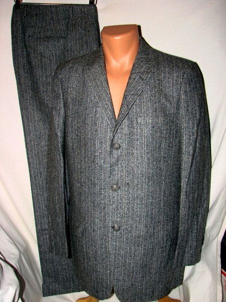 Vtg 50s Gray BLACK/WHITE w/ SILVER FLECK Suit 38   Pants 30 x 30 