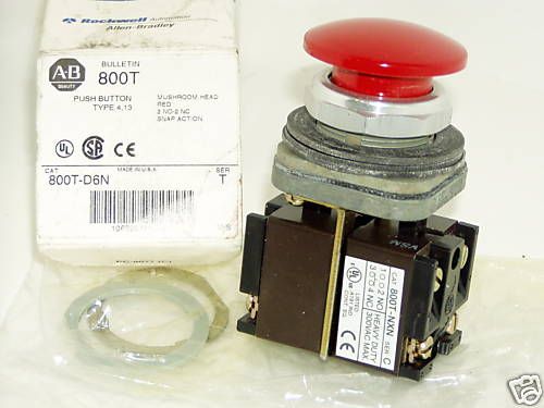 Allen Bradley 800T D6N Red Mushroom Pushbutton Sw. NIB  