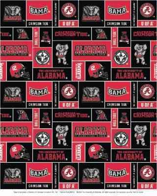 College University of Alabama Crimson Tide Square Print Fleece Fabric 