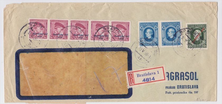 Slovakia Bratislava 1939 Registered Censored Cover, opened along botom 