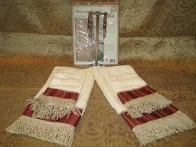 NWT CROSCILL IVORY & WINE 4 PC.TOWEL SET & HOLDER #008  