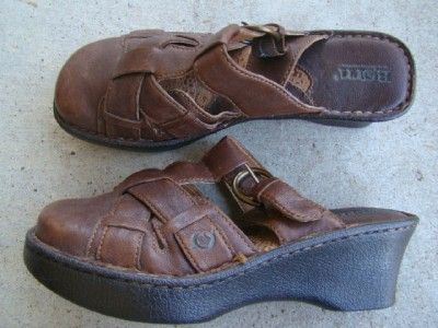 BORN Wedge Clogs Shoes BROWN Leather Size 9 40.5 NICE  