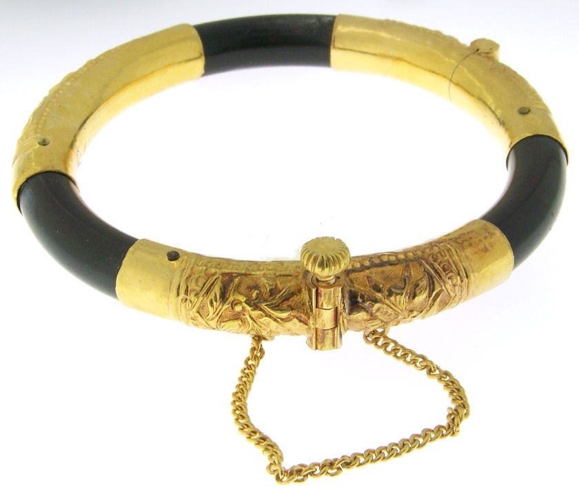 VINTAGE/ANTIQUE 22k ONYX BANGLE BRACELET ~ SCRAP PRICE  