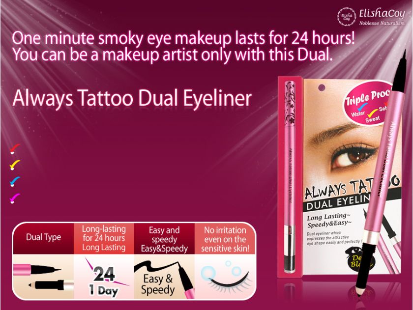 NEW ElishaCoy Always Tattoo Dual Eyeliner No1.DeepBlack  