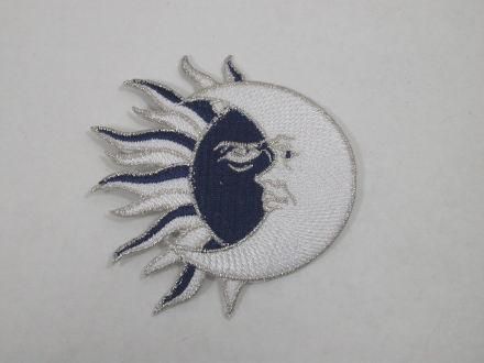 Sun Moon w Silver Iron On Embroidered Patch 3 Inch  