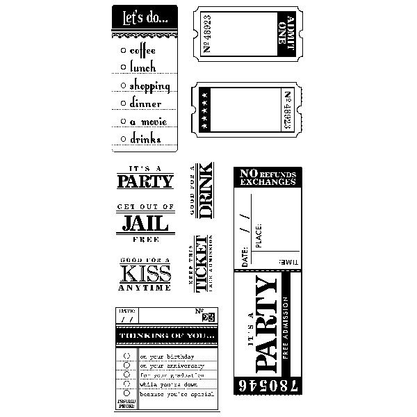 TICKETs PARTY admission RUBBER STAMPs CLEAR NEW  