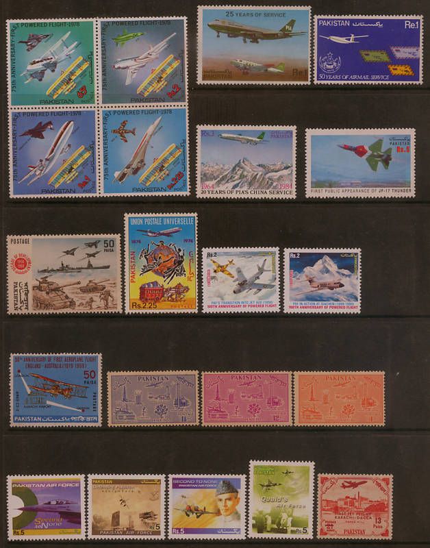 PAKISTAN LOT 21 DIFF STAMPS,AEROPLANE,JET,CONCORDE UMM  