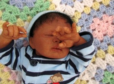   biracial AA lifelike realistic sleeping preemie baby boy OOAK  