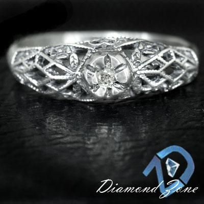 DIAMOND FILIGREE FLORAL VINTAGE ART DECO STYLE STERLING ANTIQUE LOOK 