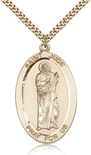 St. Large 1 5/8 12K Gold fill Saint Jude Medal Necklac  