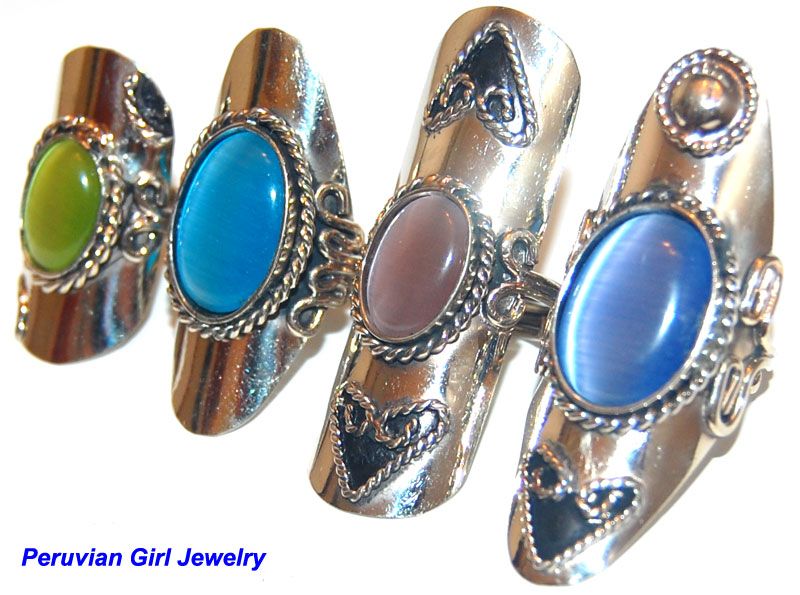 10 CATS EYE BEAD RINGS PERUVIAN JEWELRY WHOLESALE LOT  