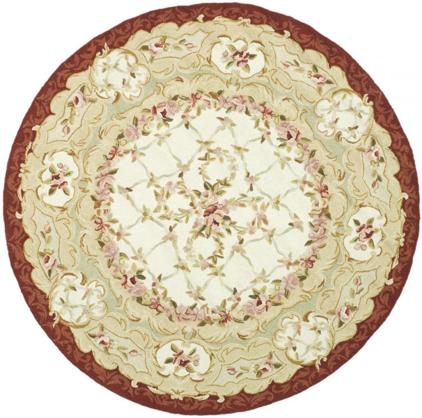 Hand hooked Ivory/Burgundy Wool Carpet Rug 5 Round  