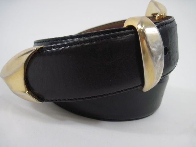 Description You are bidding on a DE VECCHI Black Genuine Leather Gold 