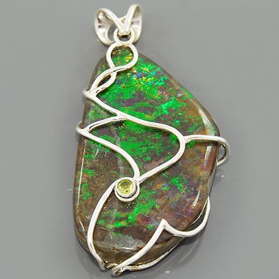   Ammolite Peridot Gemstone 925 Sterling Silver Pendant Jewelry Lot#13P