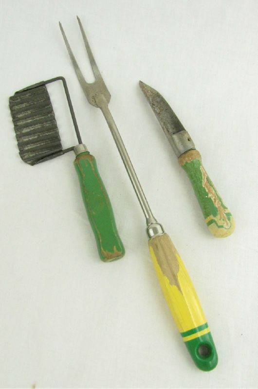 Vintage Green Handle Kitchen Utensils Fork Chopper  