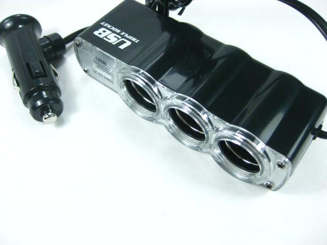   usb output car cigarette splitter converts 1 power output to 3 sockets