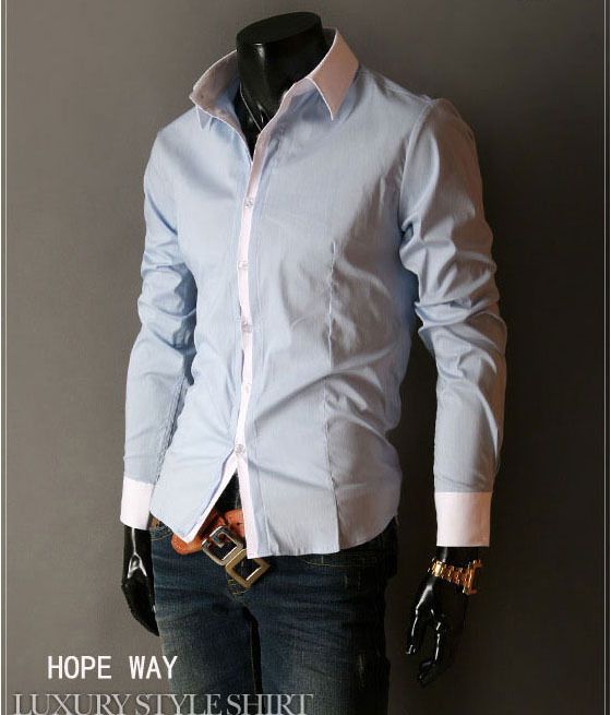 Mens Slim Fit Sexy Dress Casual Long Sleeve Shirt XS M  