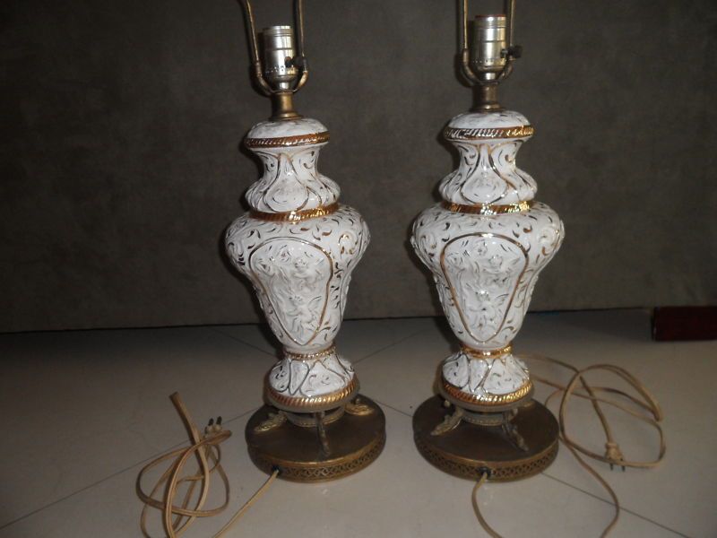 Set of Antique Italy Capodimonte Porcelain Lamps #656  