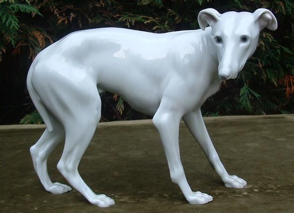 GERMAN HEUBACH LARGE PORCELAIN GREYHOUND DOG FIGURE C.1930  