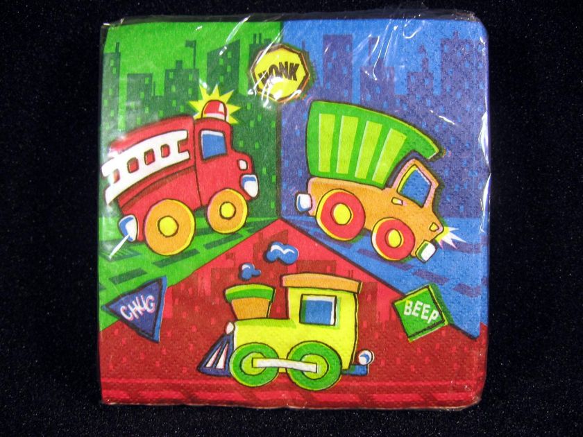 Around Town Dump Truck Fire Truck Train Party Supplies Plates Napkins 