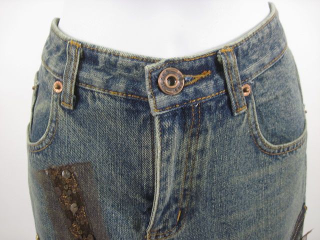 ETOILE Embellished Sequin Bead Patch Denim Jeans Size 6  